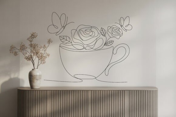 Elevate Your Projects with Decorative Teacup Roses Line Art