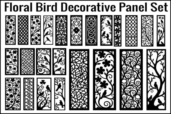 Floral Bird Decorative Panel Set: A Modern Fusion of Nature and Geometry